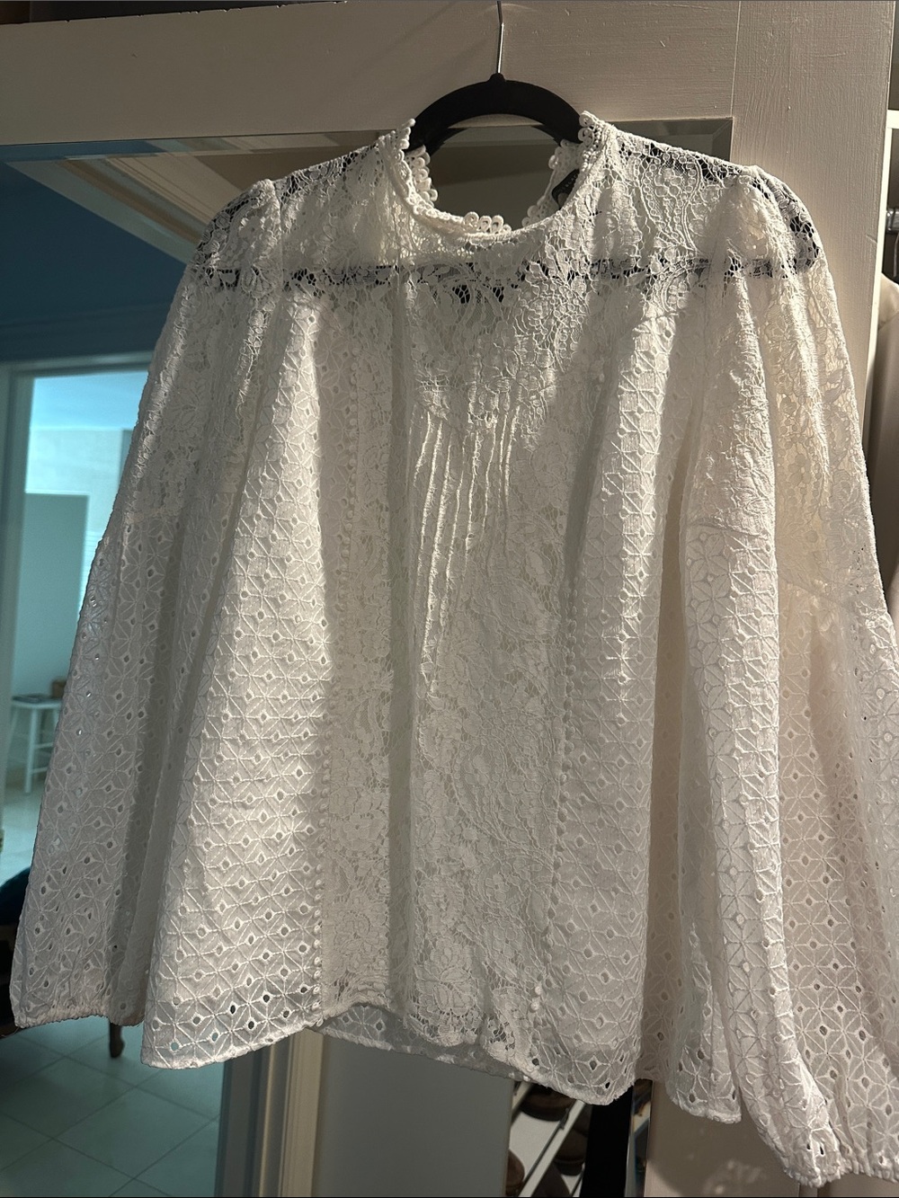 White House Black Market Ivory Lace Long-Sleeve Blouse